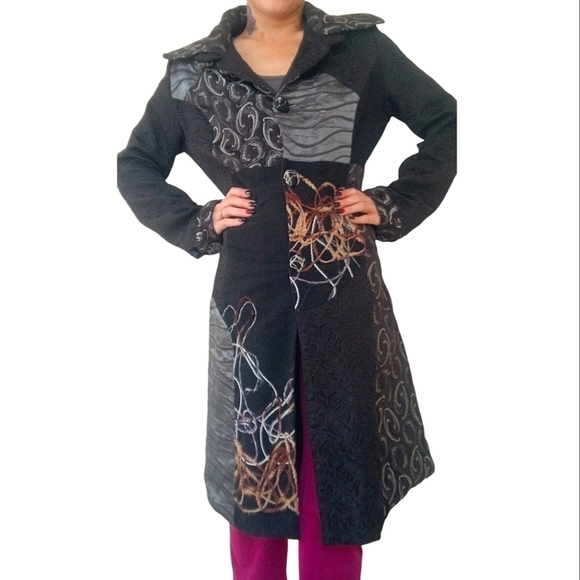 Vintage Papillon Overcoat Jacket Black Gray Orange Size Small Medium - Picture 2 of 7